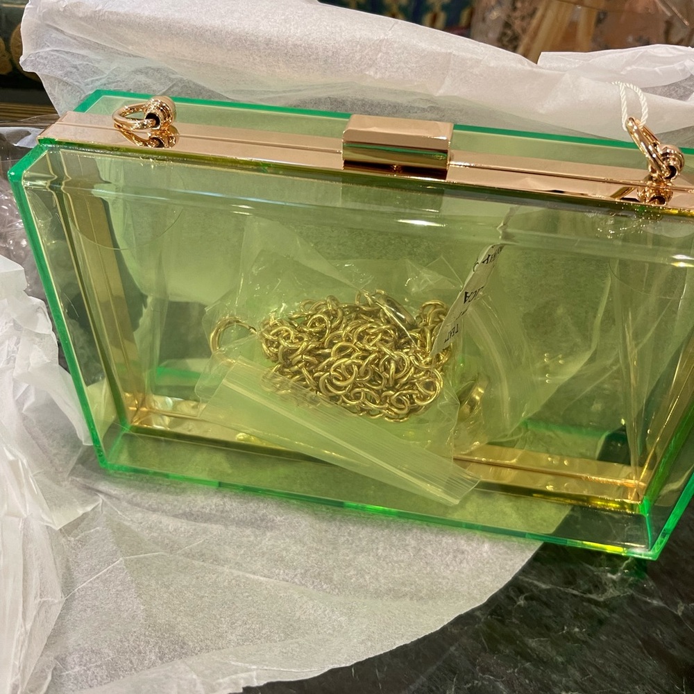 Elegant Green and Gold Transparent Clutch